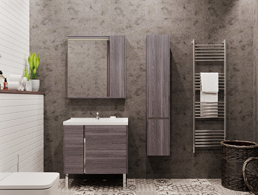 Зеркальный шкаф СТОУН 80, грецкий орех