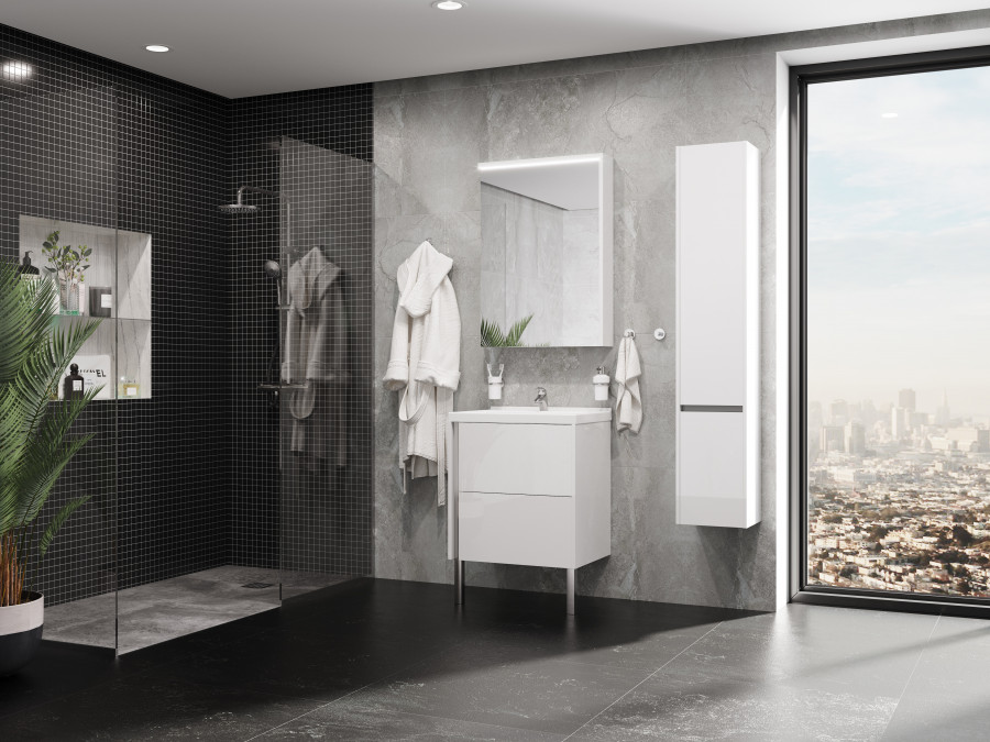 Шкаф-колонна СТОУН 30, подвесная, правая, белая