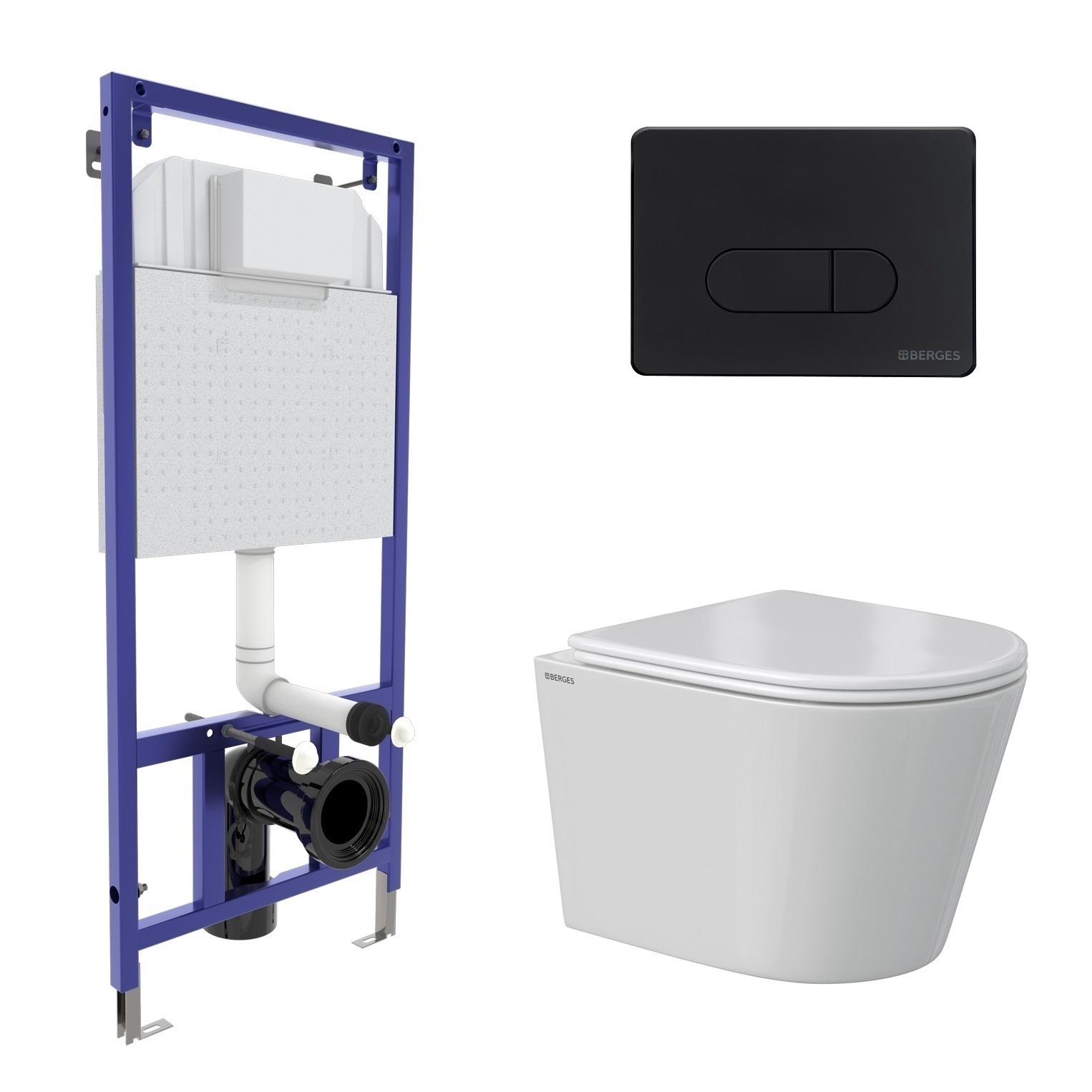 Комплект: инсталляция NOVUM кнопка D5 Soft Touch черная, унитаз VITA Rimless 49 см, сиденье дюроплас