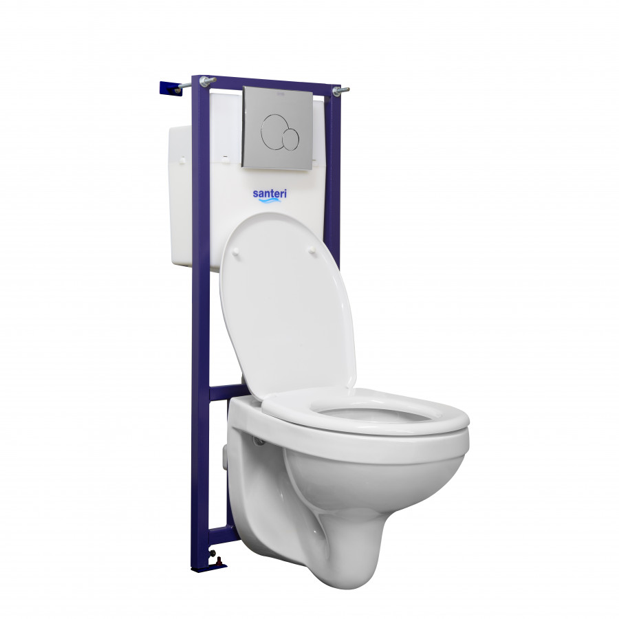 Пэк Альфа комфорт (подвес. унитаз с сиденьем полипр. SC, инсталляция, панель хром. глянец) SANTERI