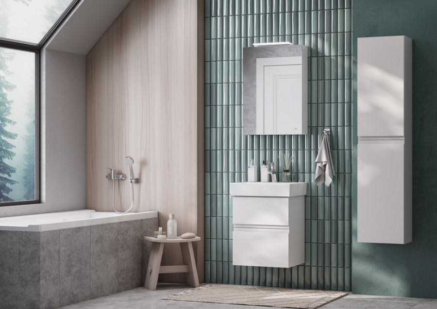 OLETA Зеркальный шкаф 50, правый, белый глянец 