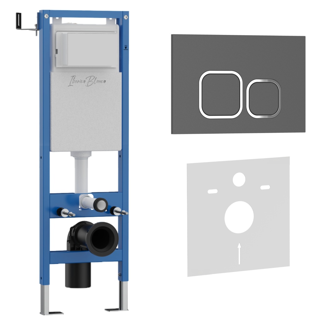 Комплект 2в1 IBERICA BLANCA инсталляция SILENCIO MINI, кнопка смыва ESTI-Q серый матовый (IB.001M.837)