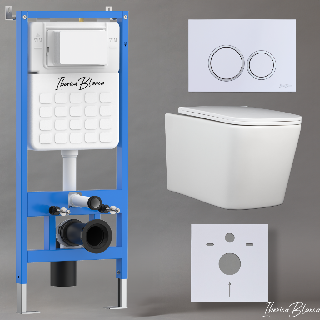 Комплект 3в1 IBERICA BLANCA инсталляция SILENCIO, унитаз TOLEDO ALTO белый, кнопка смыва ESTI-O белый глянцевый (IB001.TLA.234.821)