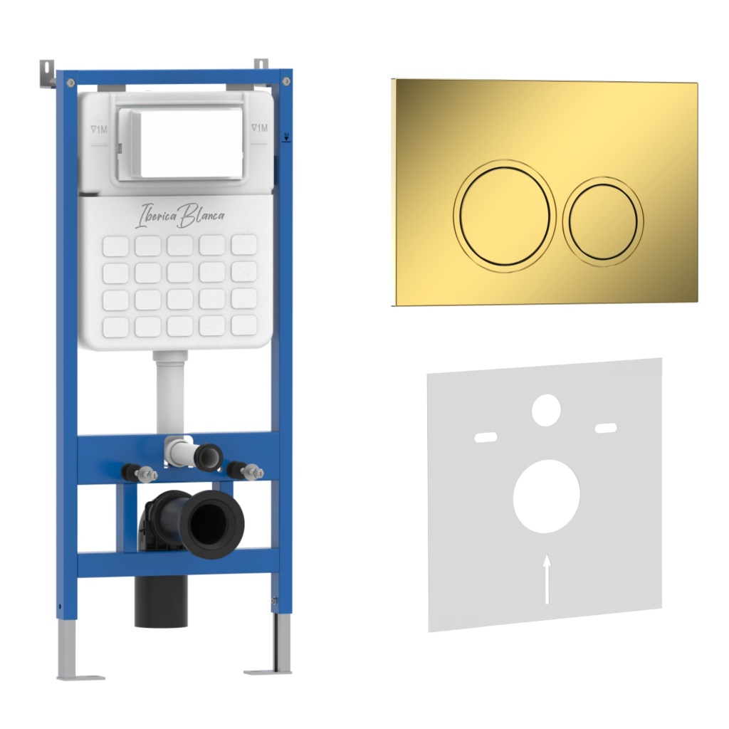 Комплект 2в1 IBERICA BLANCA инсталляция SILENCIO, кнопка смыва ESTI-O золото глянцевое (IB001.826)