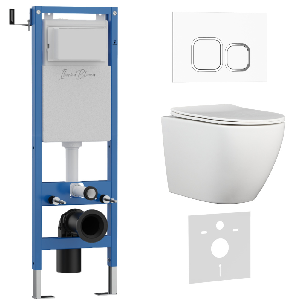 Комплект 3в1 IBERICA BLANCA инсталляция SILENCIO MINI, унитаз BILBAO ALTO белый, кнопка смыва ESTI-Q белый глянцевый (IB.001M.BLA.234.831)