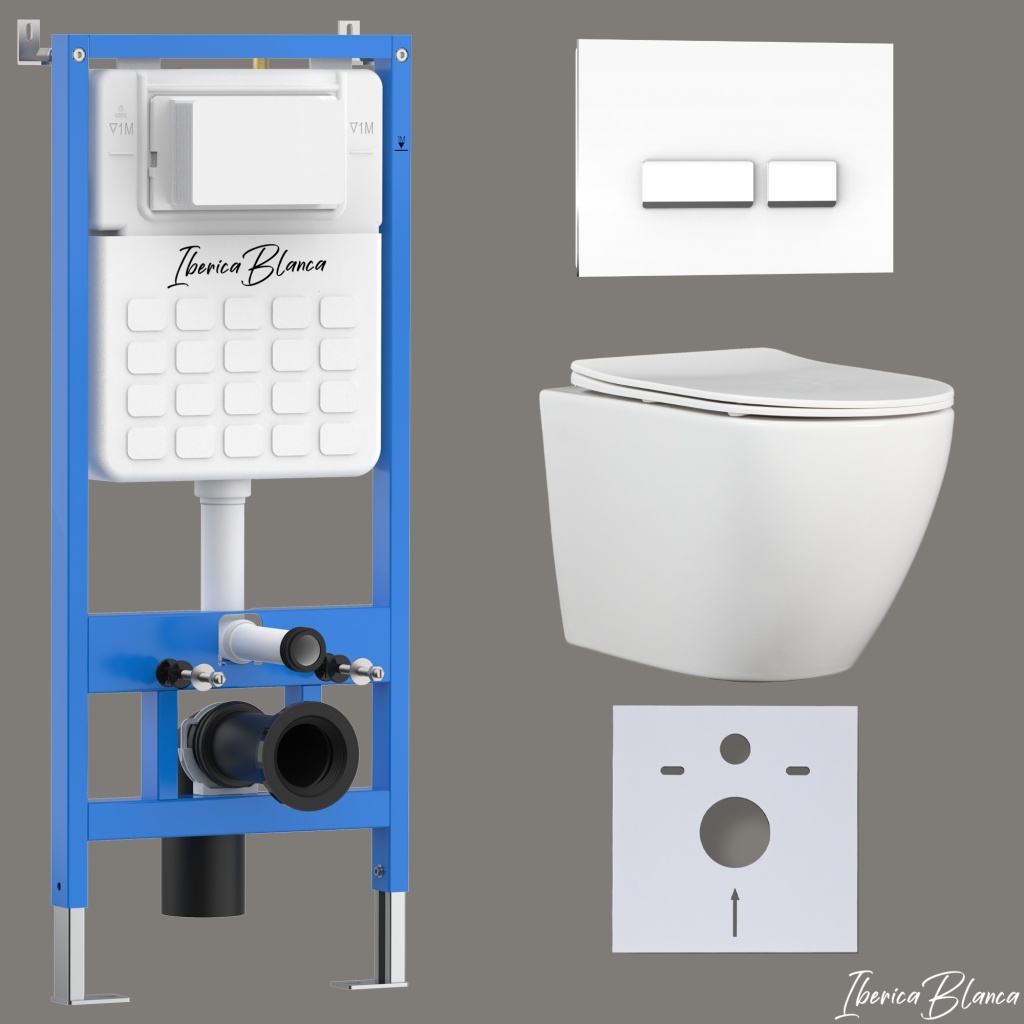 Комплект 3в1 IBERICA BLANCA инсталляция SILENCIO, унитаз BILBAO ALTO белый, кнопка смыва CRYSTAL-R белый (IB001.BLA.234.2210)