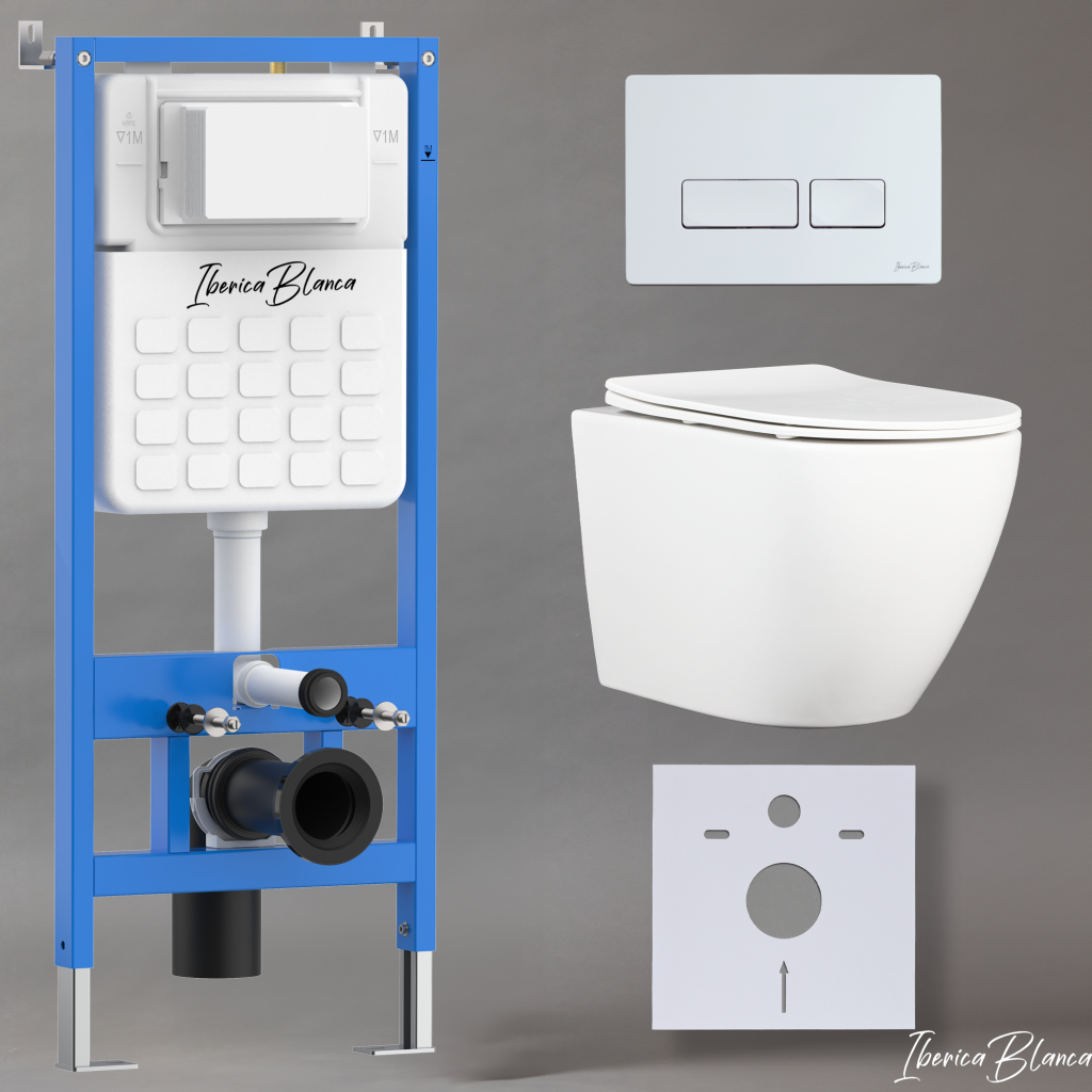 Комплект 3в1 IBERICA BLANCA инсталляция SILENCIO, унитаз BILBAO ALTO белый, кнопка смыва ESTI-R белый глянцевый (IB001.BLA.234.211)