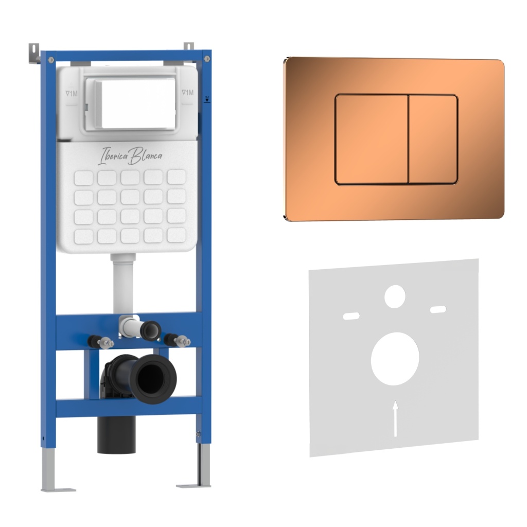 Комплект 2в1 IBERICA BLANCA инсталляция SILENCIO, кнопка смыва INOX-C розовое золото глянцевое (IB001.1141)