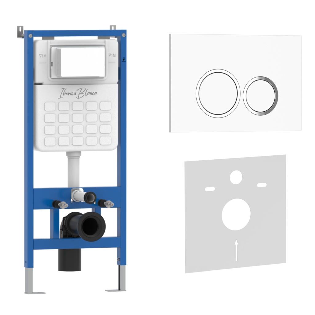 Комплект 2в1 IBERICA BLANCA инсталляция SILENCIO, кнопка смыва ESTI-O белый глянцевый (IB001.821)
