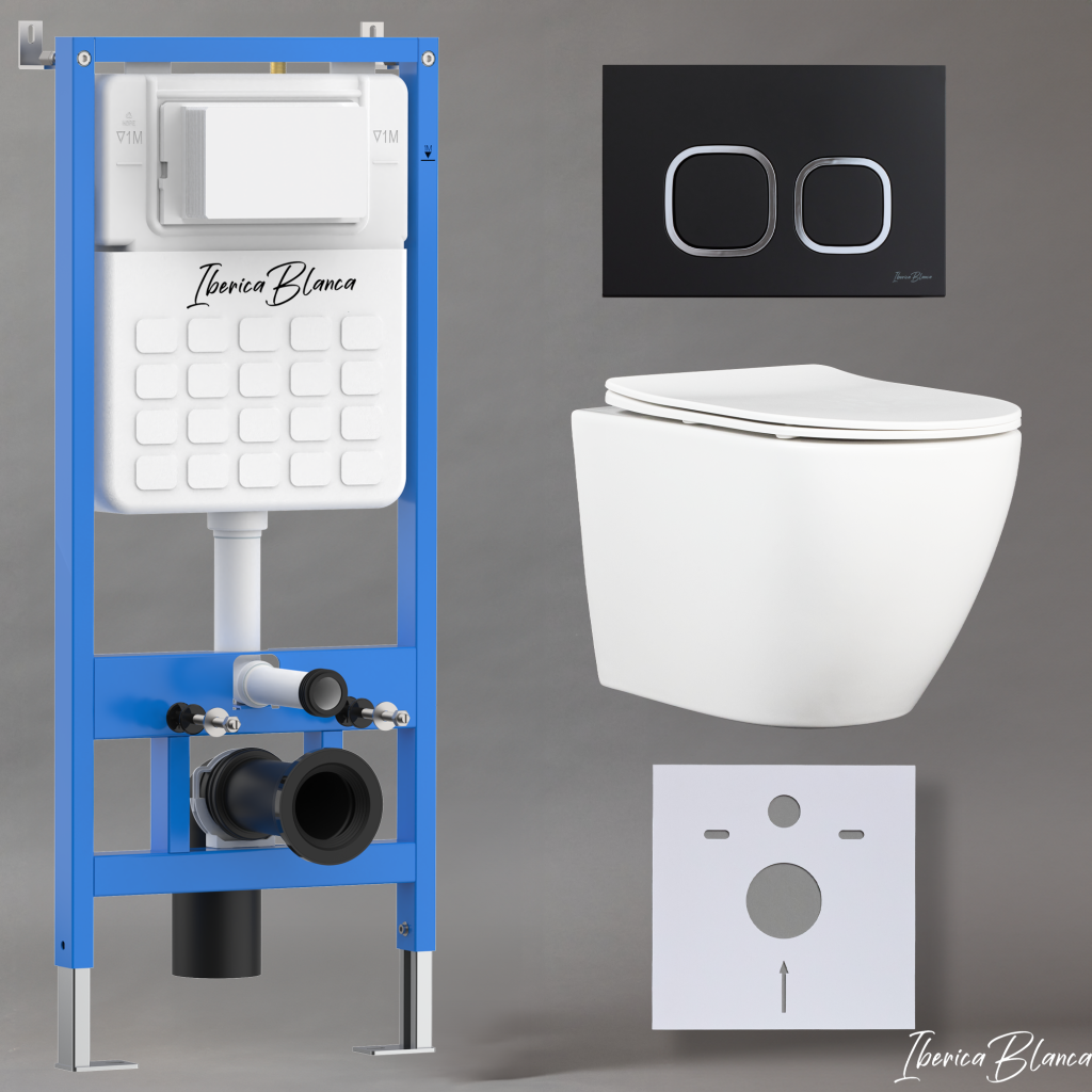 Комплект 3в1 IBERICA BLANCA инсталляция SILENCIO, унитаз BILBAO ALTO белый, кнопка смыва ESTI-Q черный матовый (IB001.BLA.234.832)