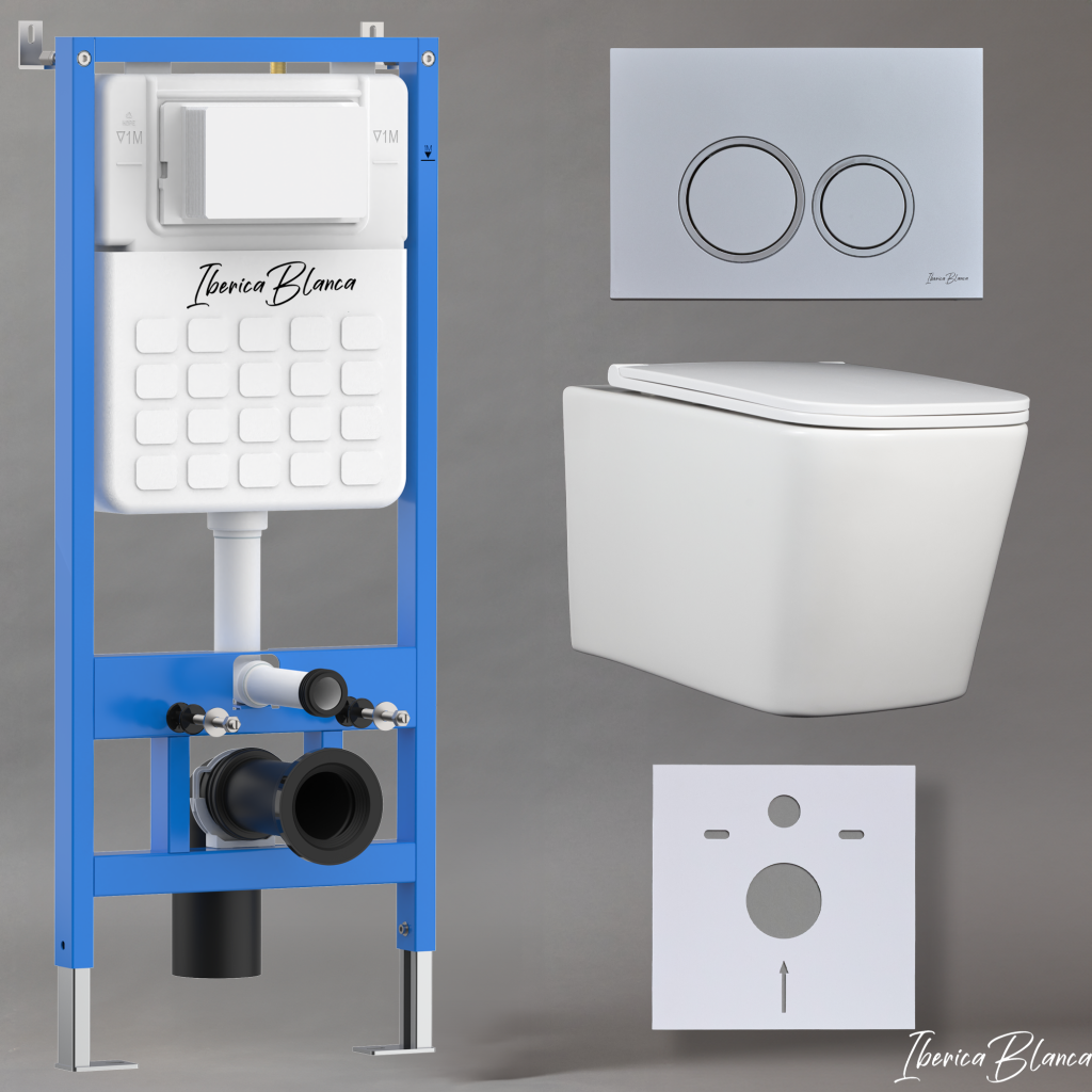 Комплект 3в1 IBERICA BLANCA инсталляция SILENCIO, унитаз TOLEDO ALTO белый, кнопка смыва ESTI-O хром матовый (IB001.TLA.234.824)