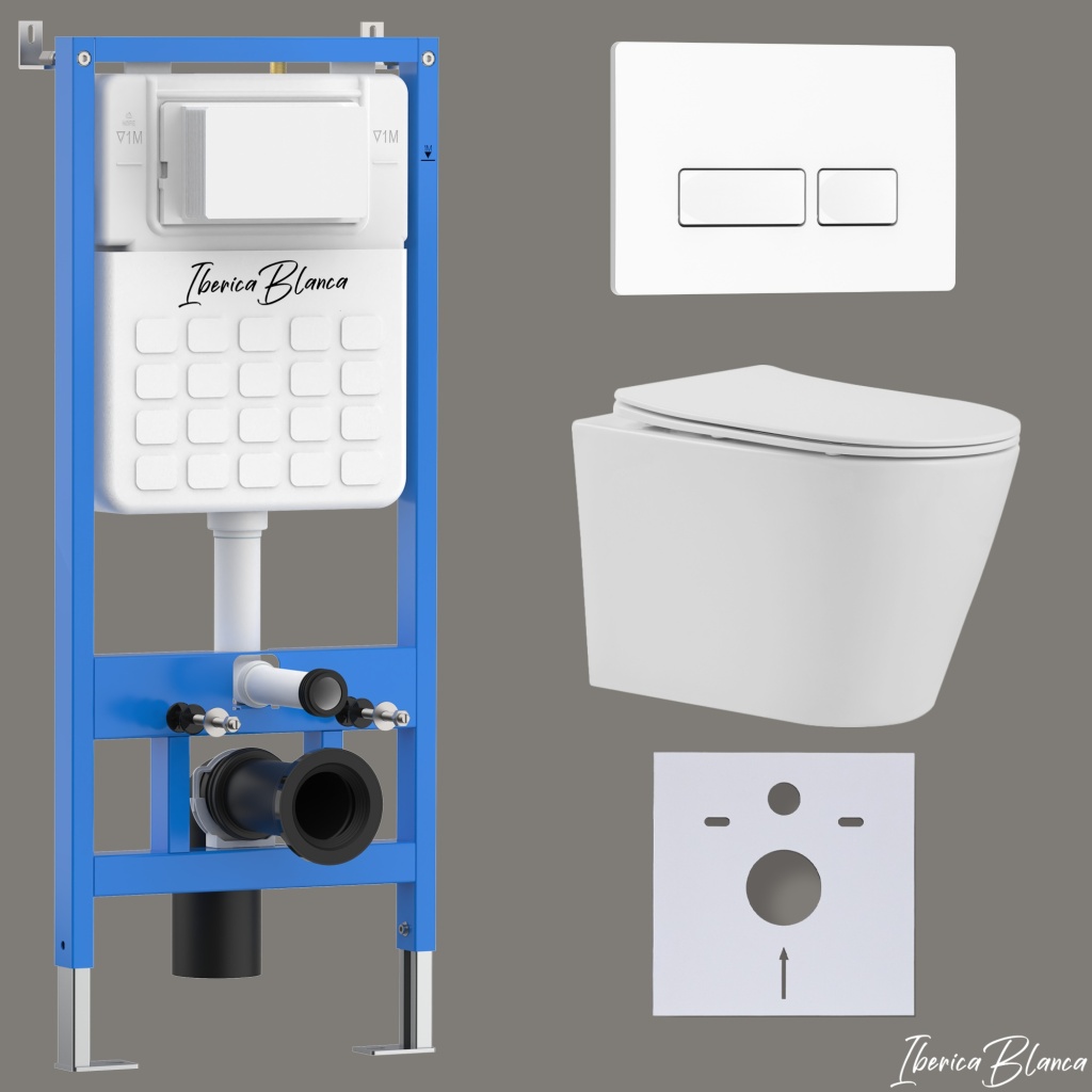 Комплект 3в1 IBERICA BLANCA инсталляция SILENCIO, унитаз BURGOS ALTO белый, кнопка смыва ESTI-R белый глянцевый (IB001.BRA.234.211)
