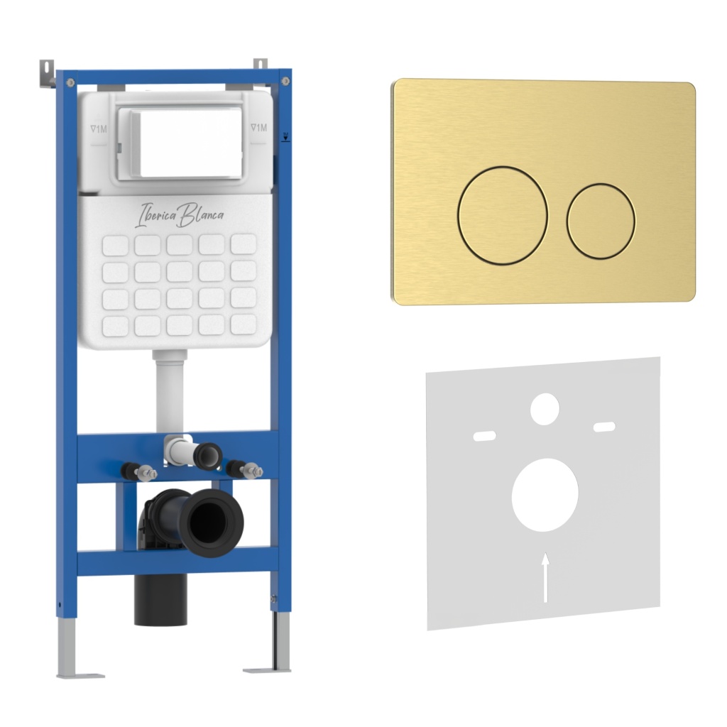 Комплект 2в1 IBERICA BLANCA инсталляция SILENCIO, кнопка смыва INOX-O золото матовое (IB001.815)