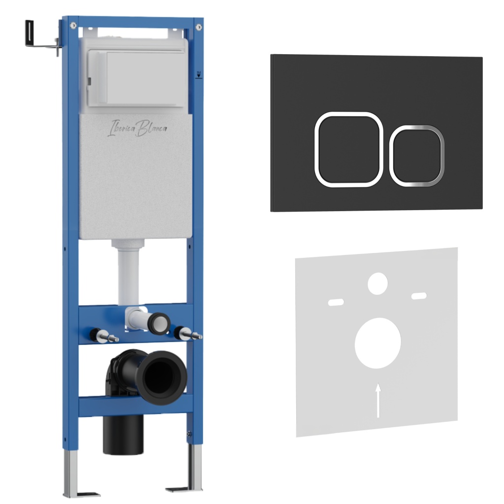 Комплект 2в1 IBERICA BLANCA инсталляция SILENCIO MINI, кнопка смыва ESTI-Q черный матовый (IB.001M.832)