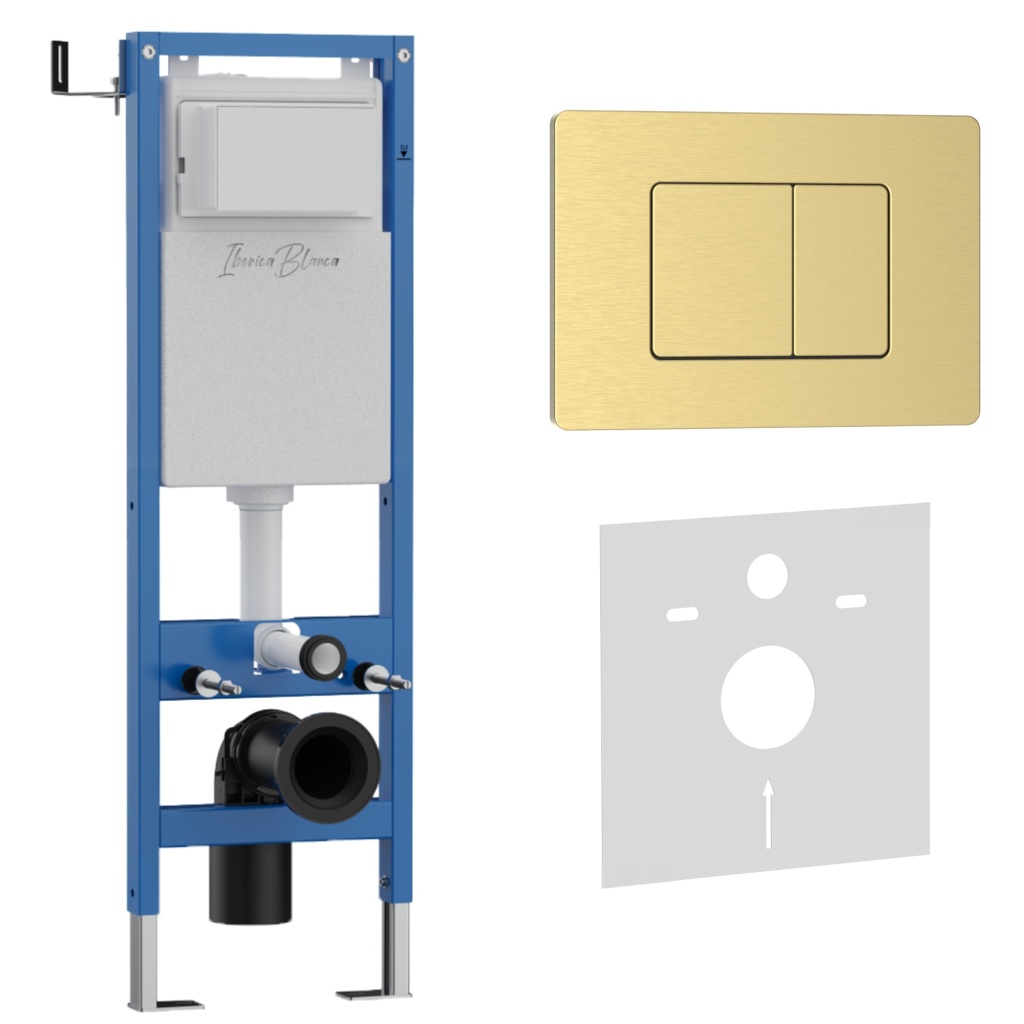 Комплект 2в1 IBERICA BLANCA инсталляция SILENCIO MINI, кнопка смыва INOX-C золото матовое (IB.001M.115)