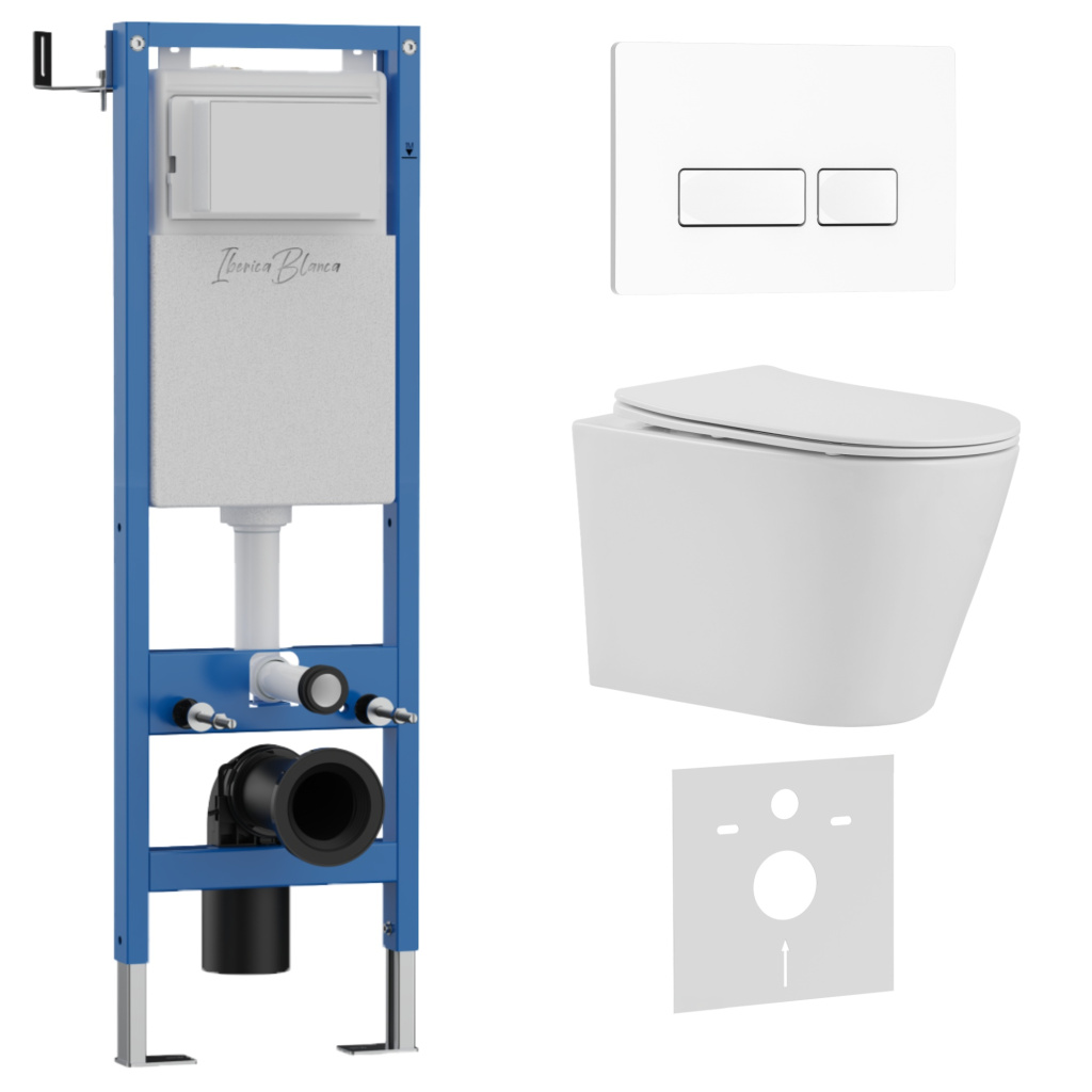 Комплект 3в1 IBERICA BLANCA инсталляция SILENCIO MINI, унитаз BURGOS ALTO белый, кнопка смыва ESTI-R белый глянцевый (IB.001M.BRA.234.211)