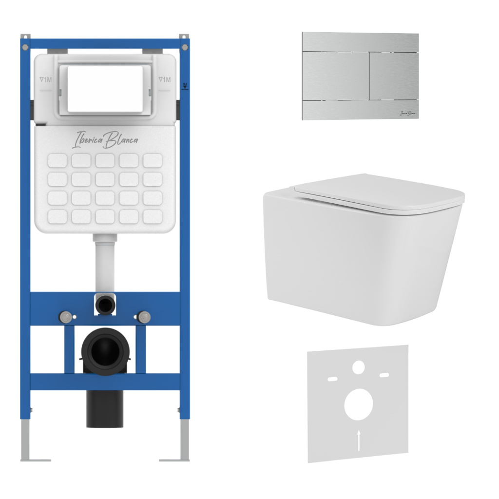 Комплект 3в1 IBERICA BLANCA инсталляция SILENCIO, унитаз TOLEDO ALTO белый, кнопка смыва INOX-R хром матовый (IB001.TLA.234.1501)