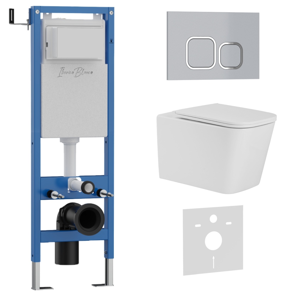 Комплект 3в1 IBERICA BLANCA инсталляция SILENCIO MINI, унитаз TOLEDO ALTO белый, кнопка смыва ESTI-Q хром матовый (IB.001M.TLA.234.834)