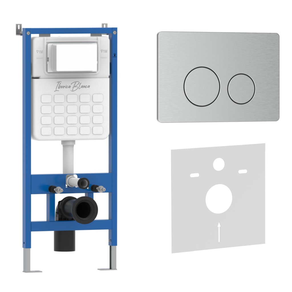 Комплект 2в1 IBERICA BLANCA инсталляция SILENCIO, кнопка смыва INOX-O хром матовый (IB001.8132)