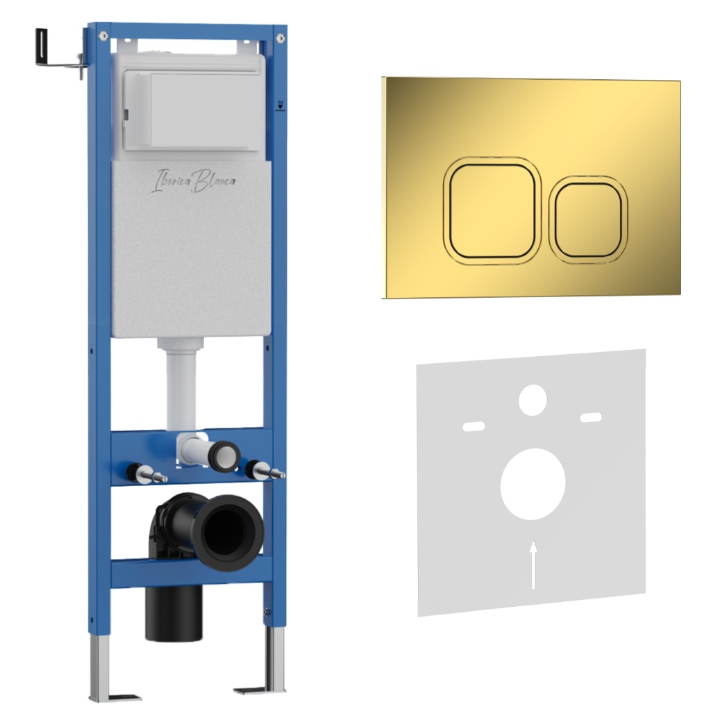 Комплект 2в1 IBERICA BLANCA инсталляция SILENCIO MINI, кнопка смыва ESTI-Q золото глянцевое (IB.001M.836)