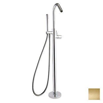 Напольный смеситель для ванны однорычажный с душевым комплектом TZAR 348503DOC золото брашированное