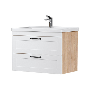 Тумба EQUIL Lago 80 подвесная 2 ящ. белый/дерево (под раковину Миранда 80)