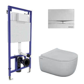 Комплект для монтажа  подвесного унитаза: инсталляция NOVUM525, кнопка F3 хром глянец, унитаз EGO Ri