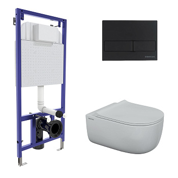 Комплект: инсталляция NOVUM кнопка L5 черная Soft Touch, унитаз EGO XL Rimless, сиденье дюропласт To