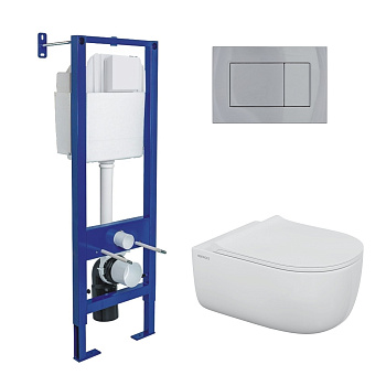 Комплект: инсталляция АТОМ кнопка хром глянец, унитаз EGO XL Rimless, сидение дюропласт микролифт, б