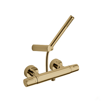 Термостатический смеситель для душа наружнего монтажа с душевым комплектом TZAR 343401DOС золото бра