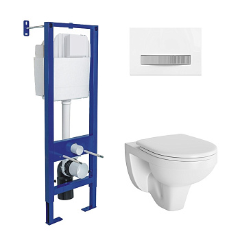 Комплект: инсталляция ATOM Line кнопка белая/хром глянец, унитаз Gamma, сиденье дюропласт, микролифт