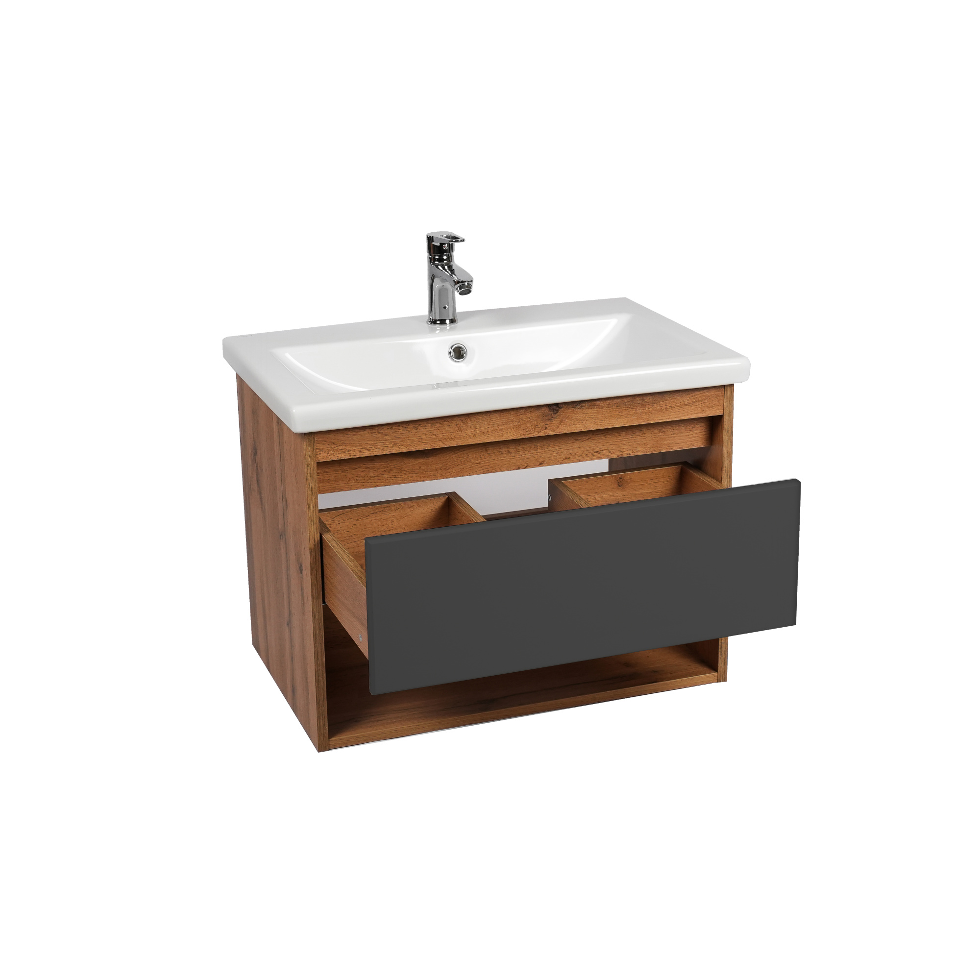 Тумба под раковину VIANT БОСТОН 70 подвесная графит/дуб вотан (VBOS70COG-T1YP)