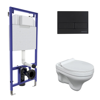 Комплект: инсталляция NOVUM, кнопка L5 черная Soft Touch, унитаз ALBIT S, сиденье дюропласт Top Slim