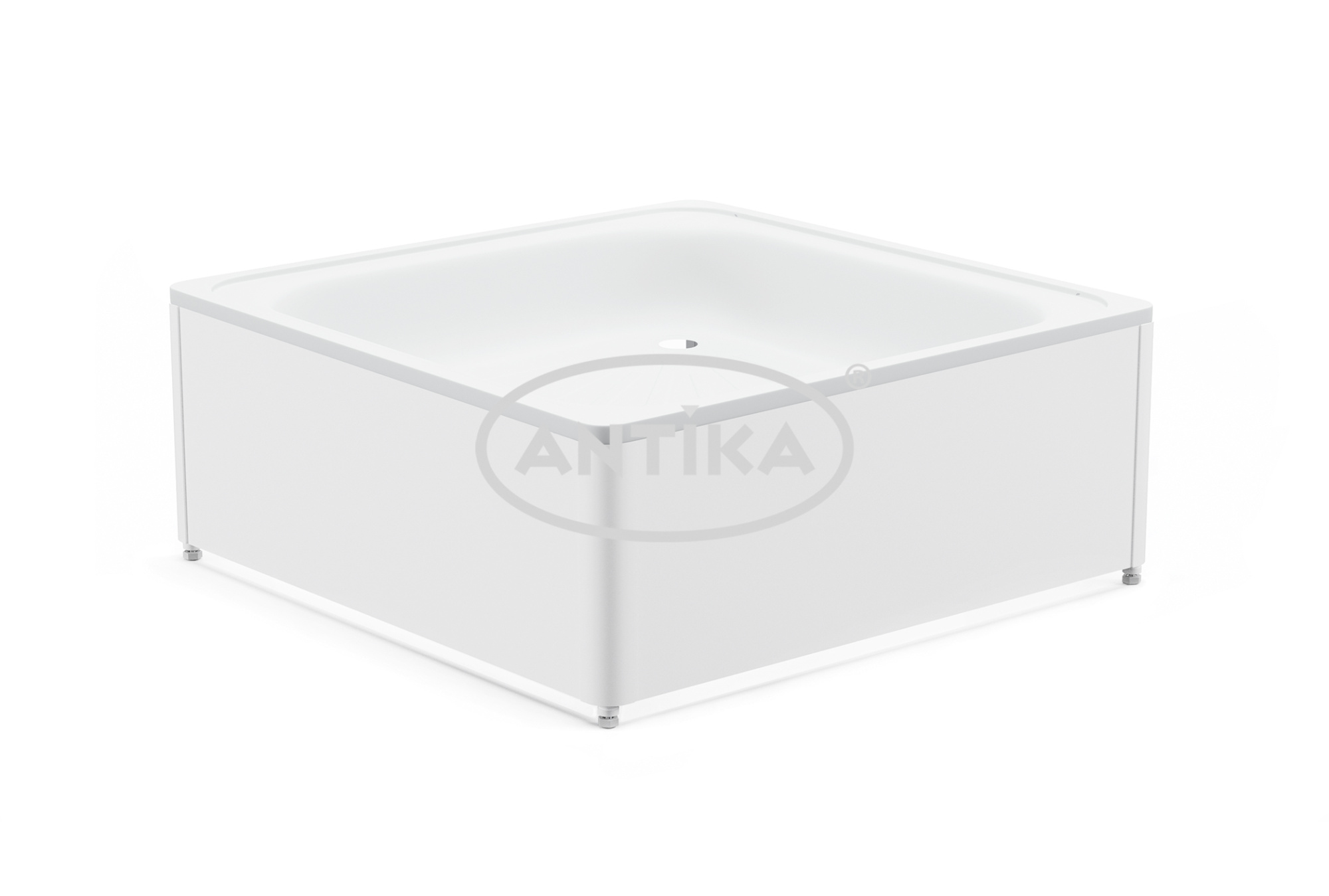 ANTIKA Поддон душевой стальной эмалированный 90х90х15 см., слив D-52мм., с подставкой и экраном