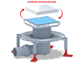 Трап для душа АНИ Пласт THZ5812 DN50 горизонтальный регулируемый с комбинированным затвором и решёткой из нержавеющей стали 150х150 мм под плитку