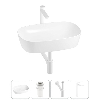 Накладная раковина для ванной комнаты Wellsee Ground Breaking 20212344R в наборе 4 в 1: раковина бел