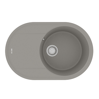 Кухонная мойка Lemark LACHA 760 врезная овальная с крылом из кварцгранита, Грей