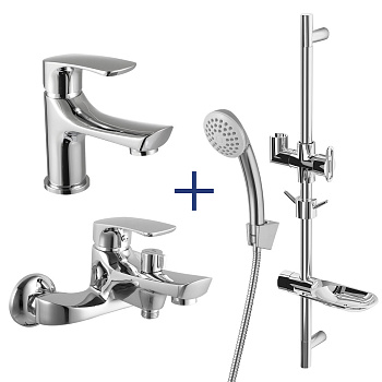  Комплект 3 в 1: PLUS_SHAPE Смесители для ванны + для умывальника + душ. стойка, хром, LM, LM1780C