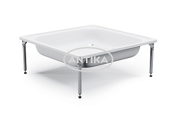 ANTIKA Поддон душевой стальной эмалированный 80х80х15 см., слив D-52мм., с подставкой