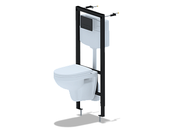 Набор инсталляции 50 см АНИ Пласт WN1143 с унитазом, сиденьем и прямоугольной черной клавишей WP1430