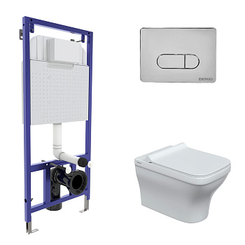 Комплект: инсталляция NOVUM кнопка D3 хром глянец, унитаз Strati Rimless, сиденье дюропласт Strati S