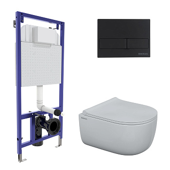 Комплект для монтажа  подвесного унитаза: инсталляция NOVUM525, кнопка L5 Soft Touch черная, унитаз 