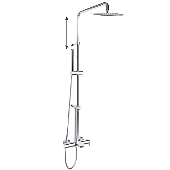 Душевая термостатическая система наружнего монтажа с телескопическим тропическим душем и душевым ком