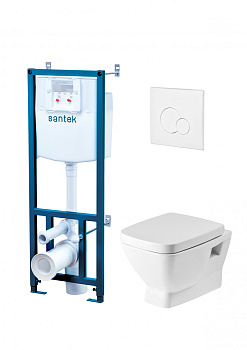ПЭК НЕО (подвесной унитаз,инсталляция,сид.дюр.Soft-close,Clip up,панель смыва белого цвет),САНТЕК