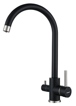 GRANFEST QUARZ  Смеситель для кухни U-обр. с краном питьевой воды D-35мм (черный) 