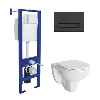 Комплект: инсталляция ATOM Line кнопка черная Soft Touch, унитаз подвесной Gamma с сиденьем дюроплас