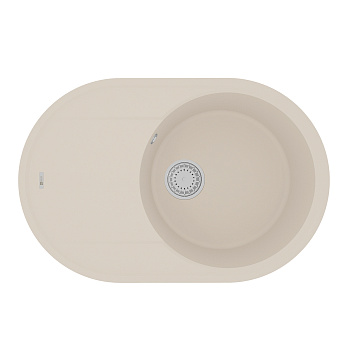 Кухонная мойка Lemark LACHA 760 врезная овальная с крылом из кварцгранита, Шампань 