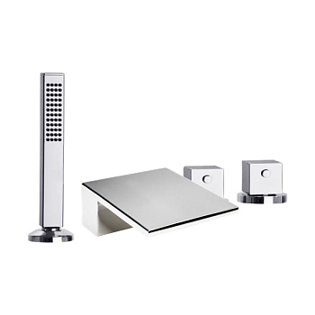 Термостатический смеситель на борт ванны однорычажный с каскадным изливом и душевым комлектом  KUATR