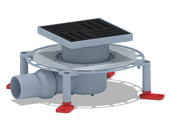 Трап горизонтальный регулируемый АНИ Пласт TVA5616 выпуск 50 мм с решеткой из чугуна 150х150 мм