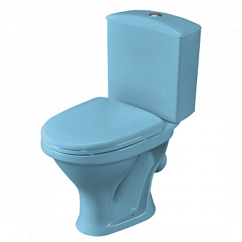 Унитаз-компакт "Вест" косой выпуск, с кнопочной арматурой и сиденьем, голубой SANTERI